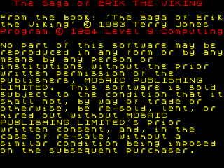 Erik the Viking title screen for ZX Spectrum
